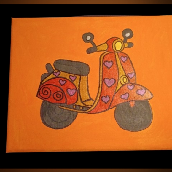 Scooter Art Acrylic Painting On Canvas Home Decor Wall Decor 8x10" - Picture 2 of 4